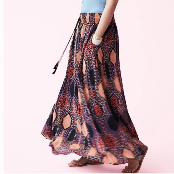 NWT Anthropologie Tribal Print Maxi Skirt With Elastic Smocked Waist in X-Small - Picture 5 of 14